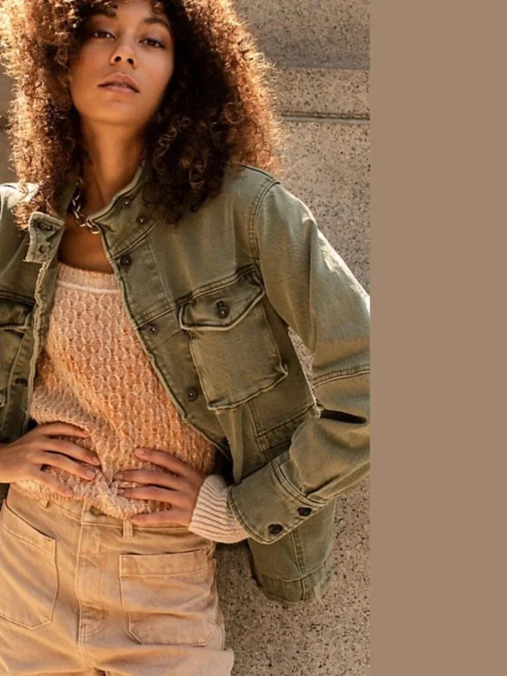Free People Harley Military Shacket Utility Distressed Pockets Frayed Hem Sm - Picture 4 of 16